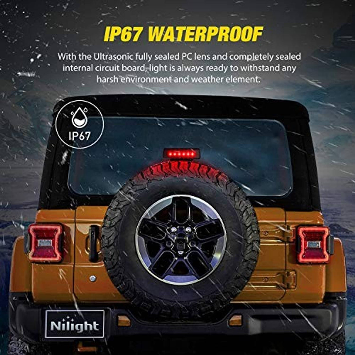 IP67 waterproof LED third brake light with sealed black housing and red LEDs