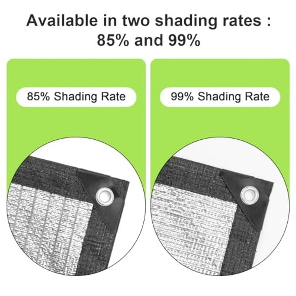 Reflective silver shade cloth tarp with grommet-reinforced corner seam