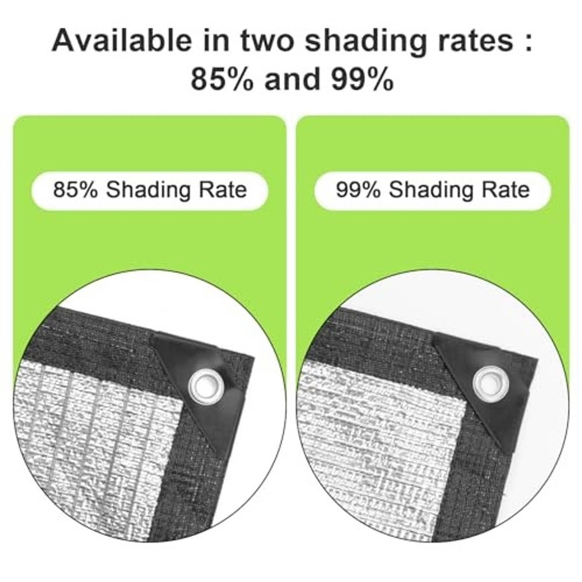 Reflective silver shade cloth tarp with grommet-reinforced corner seam