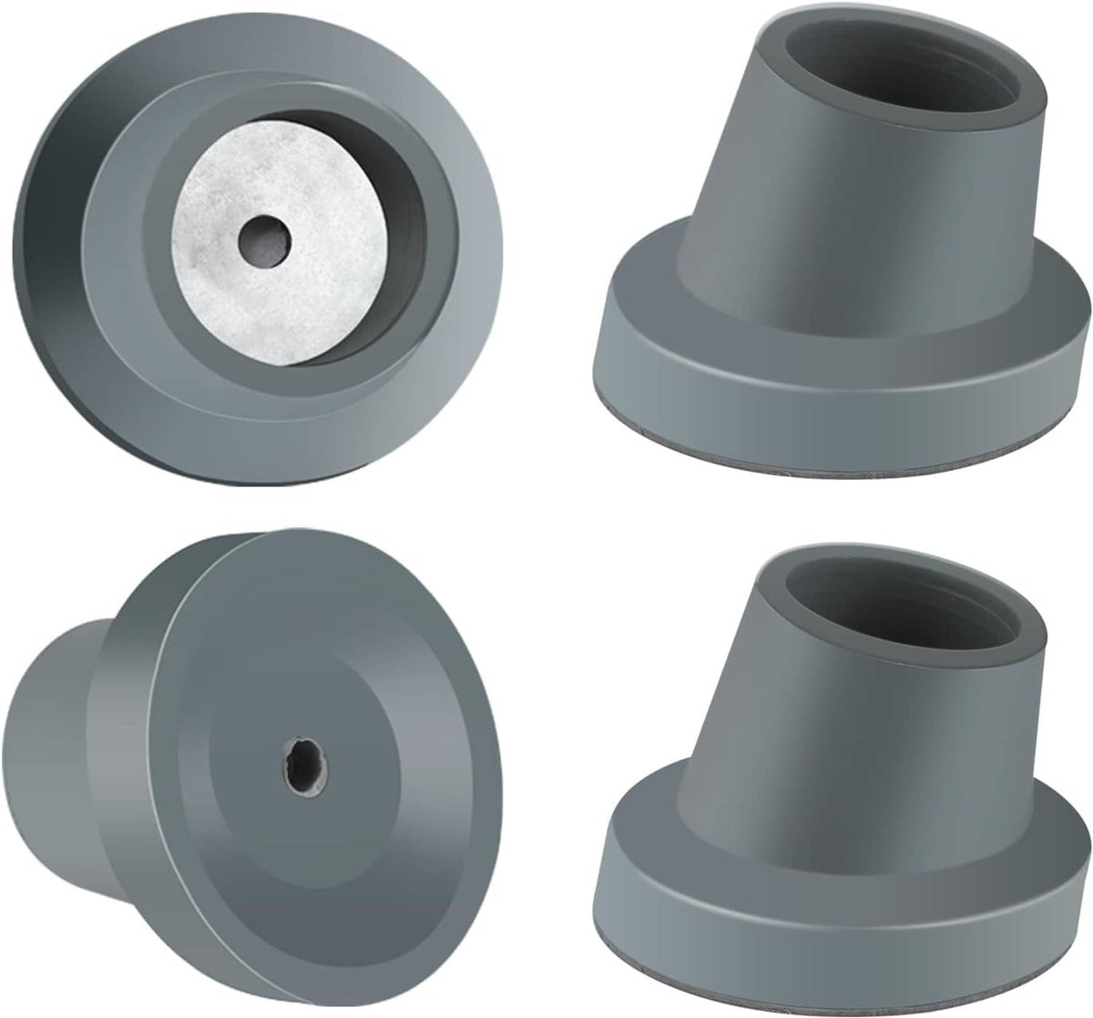 Gray set of 4 slope rubber shower chair feet tips with central hole