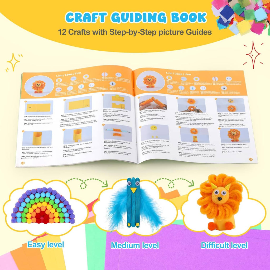 Crafting instruction book with step-by-step picture guides and example crafts