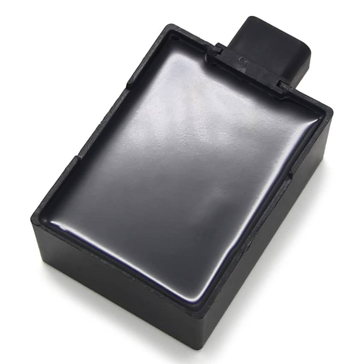 Black CDI ignition control module base with metal-colored internal shield