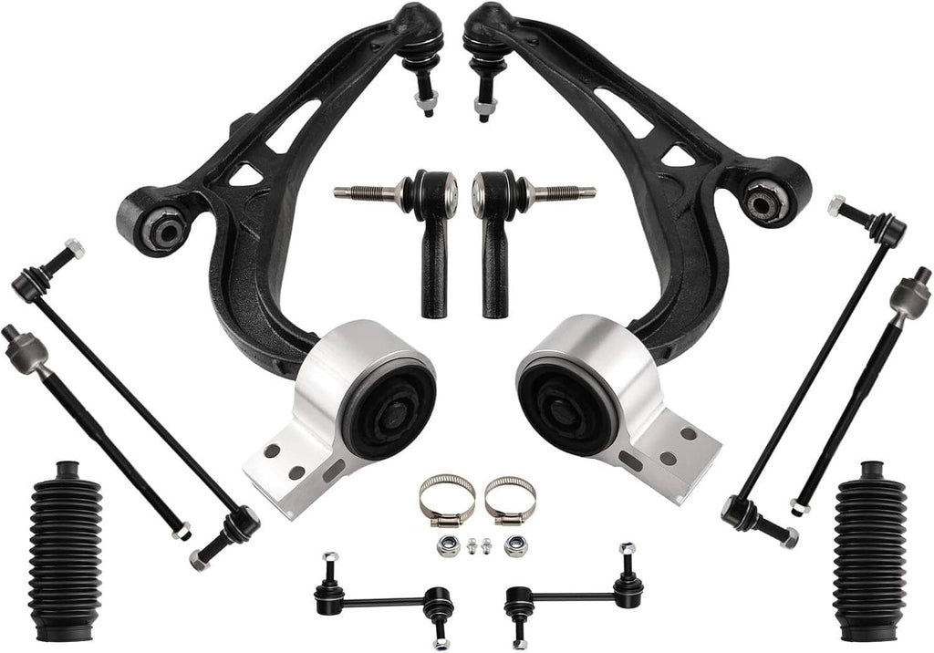 Black front suspension control arm ball joint and tie rod end parts kit set