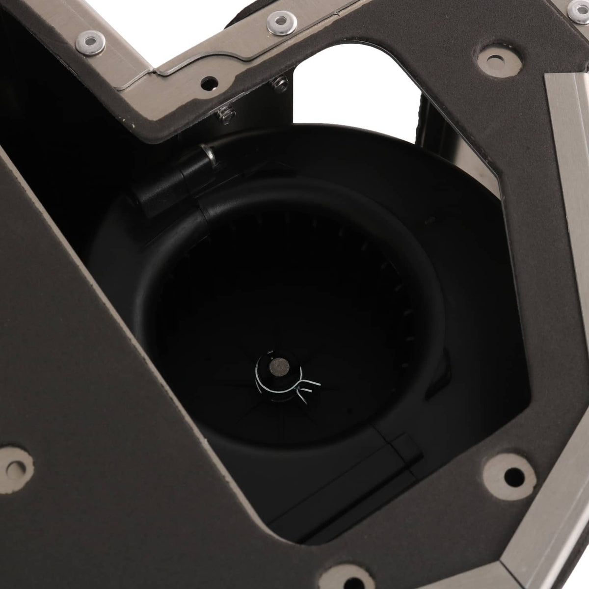 Heater box kit interior showing circular duct and black housing inside aluminum frame