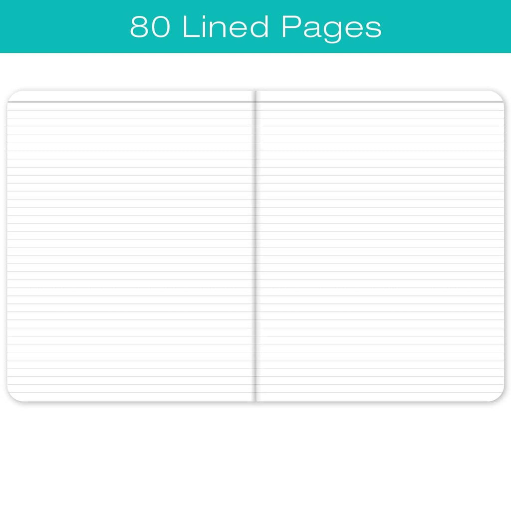 Lined notebook pages inside with blue text reading '80 Lined Pages'