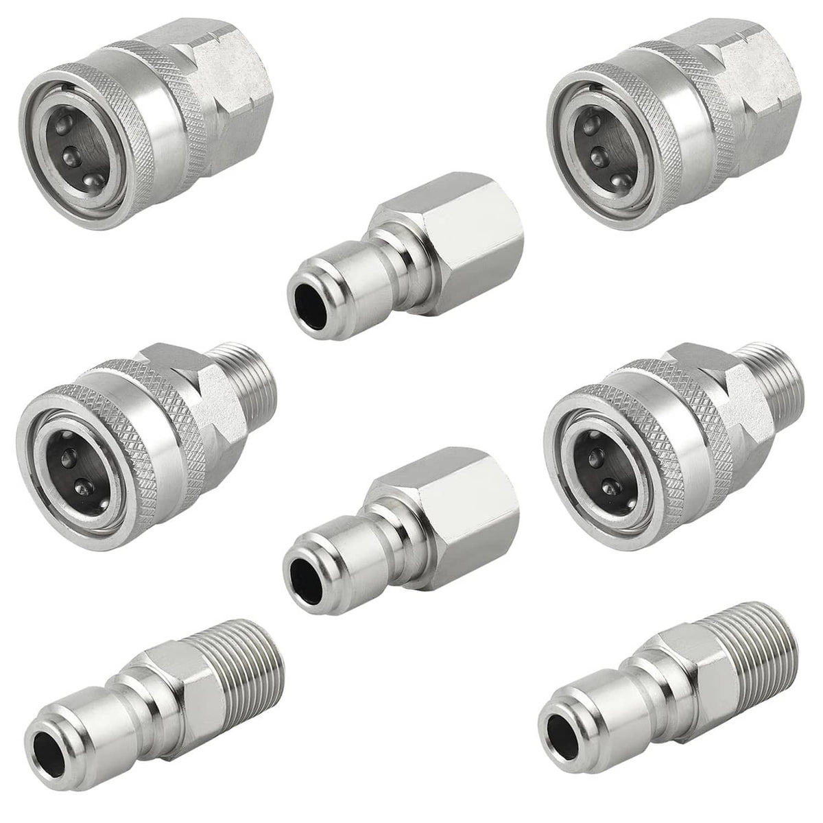 Silver 3/8 in pressure washer quick-connect metal fitting, connector ends