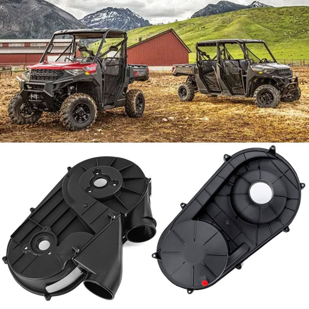 Black clutch belt cover set with fan housing halves and side inlet spout