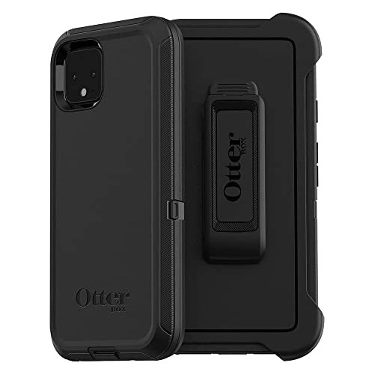 Black OtterBox phone case with kickstand and camera cutout for Pixel 4