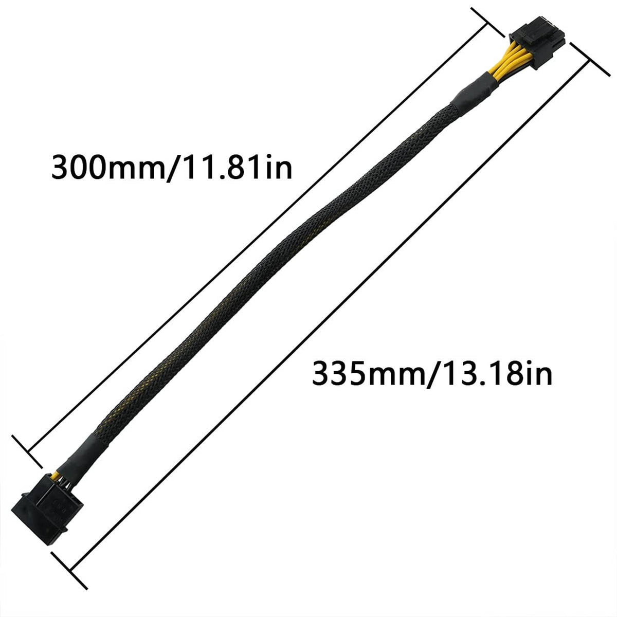 Braided power adapter cable with marked 300mm/335mm length and CPU 8-pin (4+4) end