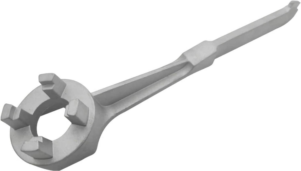 Aluminum drum bung wrench, round socket head with multiple tabs and long lever