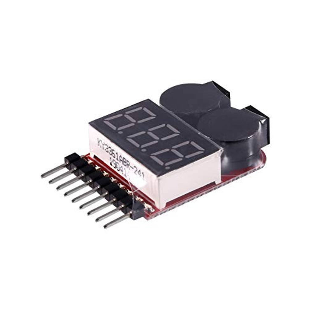 Lipo battery voltage tester module with dual round buttons, LED display, and pins