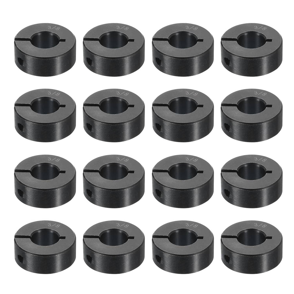 Set of 16 black split shaft collars with 3/8 in bore