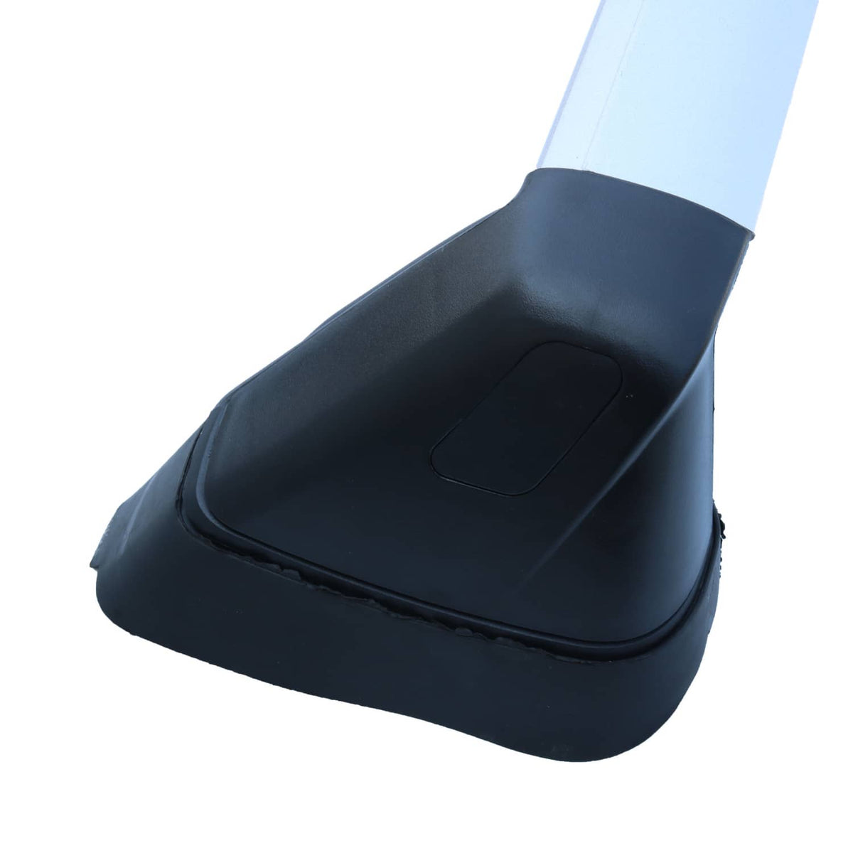 Roof rack cross bar clamp pad with black rubberized end piece and molded grip texture