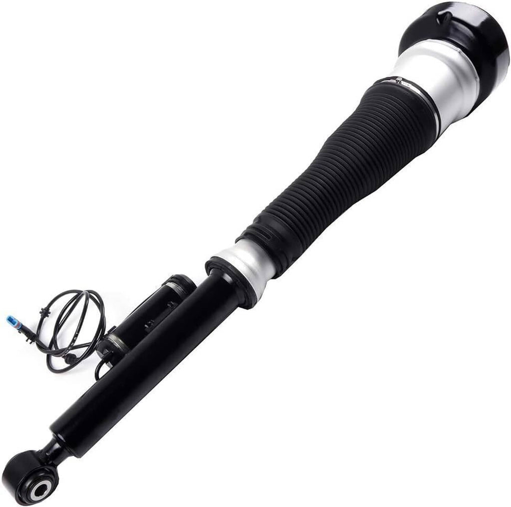 Rear air suspension strut angled view with black spring and silver body