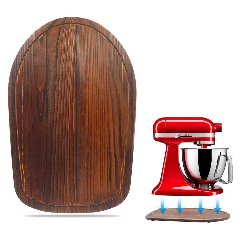 Brown bamboo mixer slider mat, curved woodgrain surface
