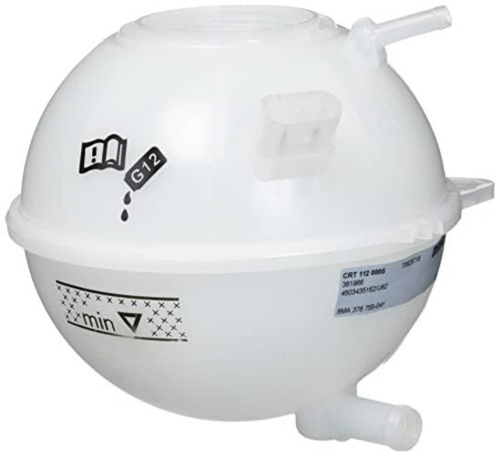 Behr engine coolant reservoir with hose outlets, translucent white plastic and G12 label