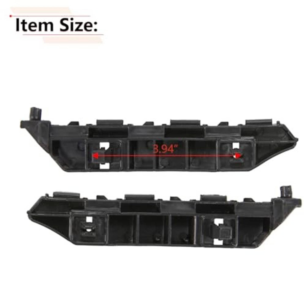 Front bumper bracket crossbar with mounting slots and clips, black plastic
