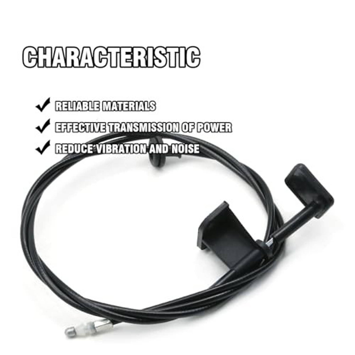 Black hood release cable with connector clips and metal end