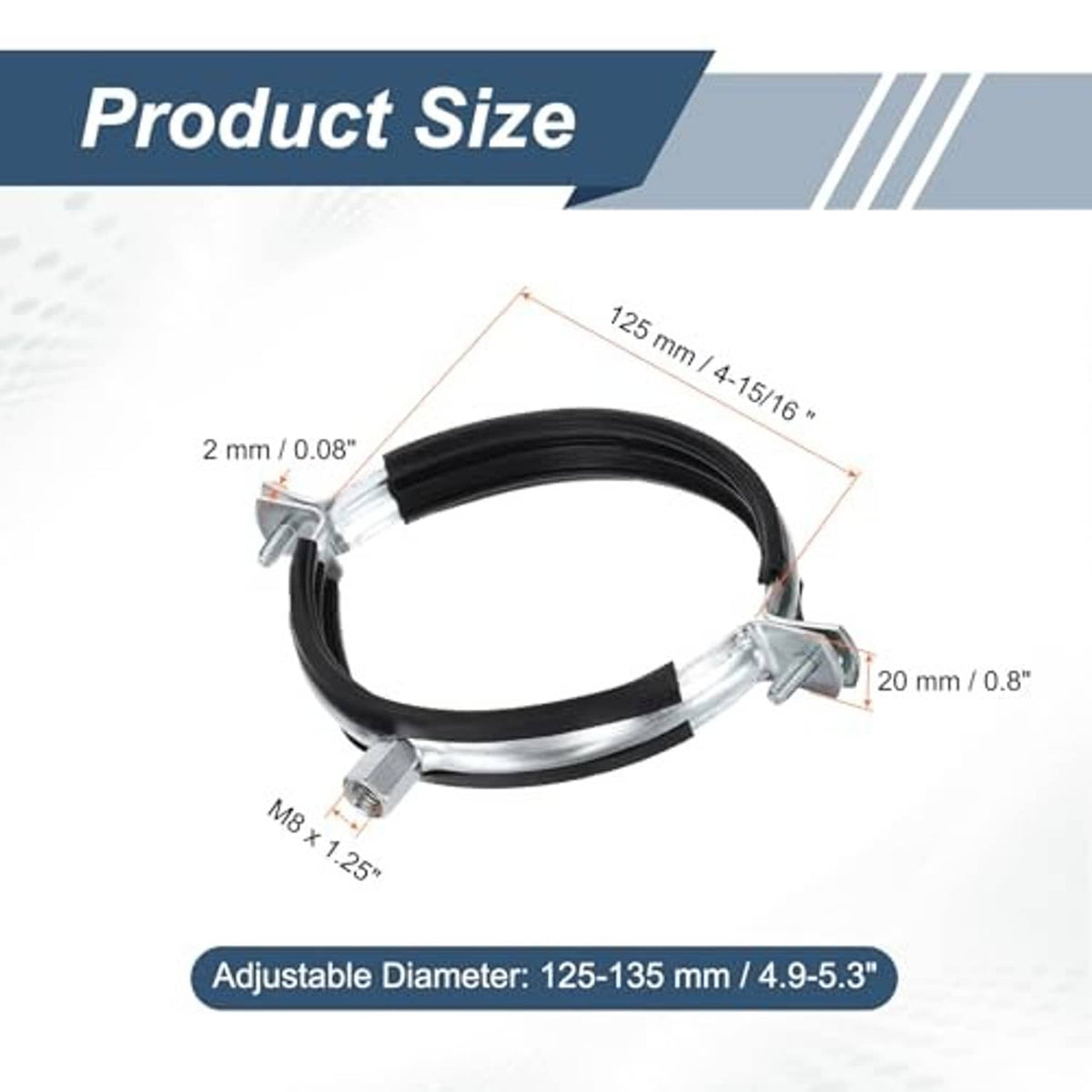 125 mm adjustable split ring pipe clamp with galvanized mounting bracket and bolts