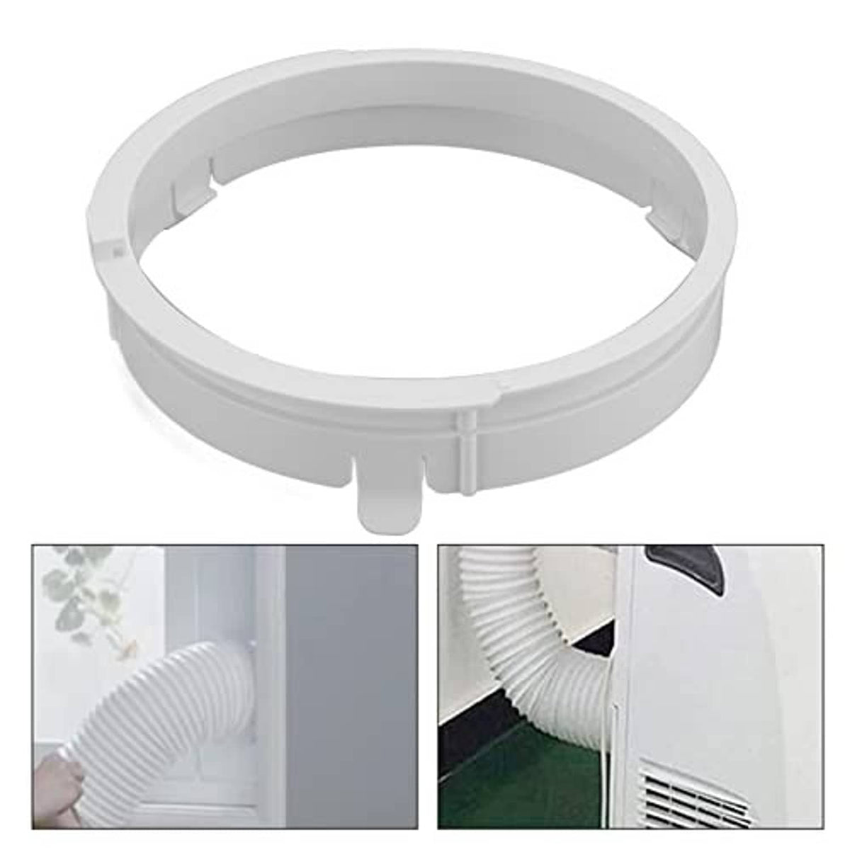 White ABS exhaust duct connector ring with snap tabs and inner channel