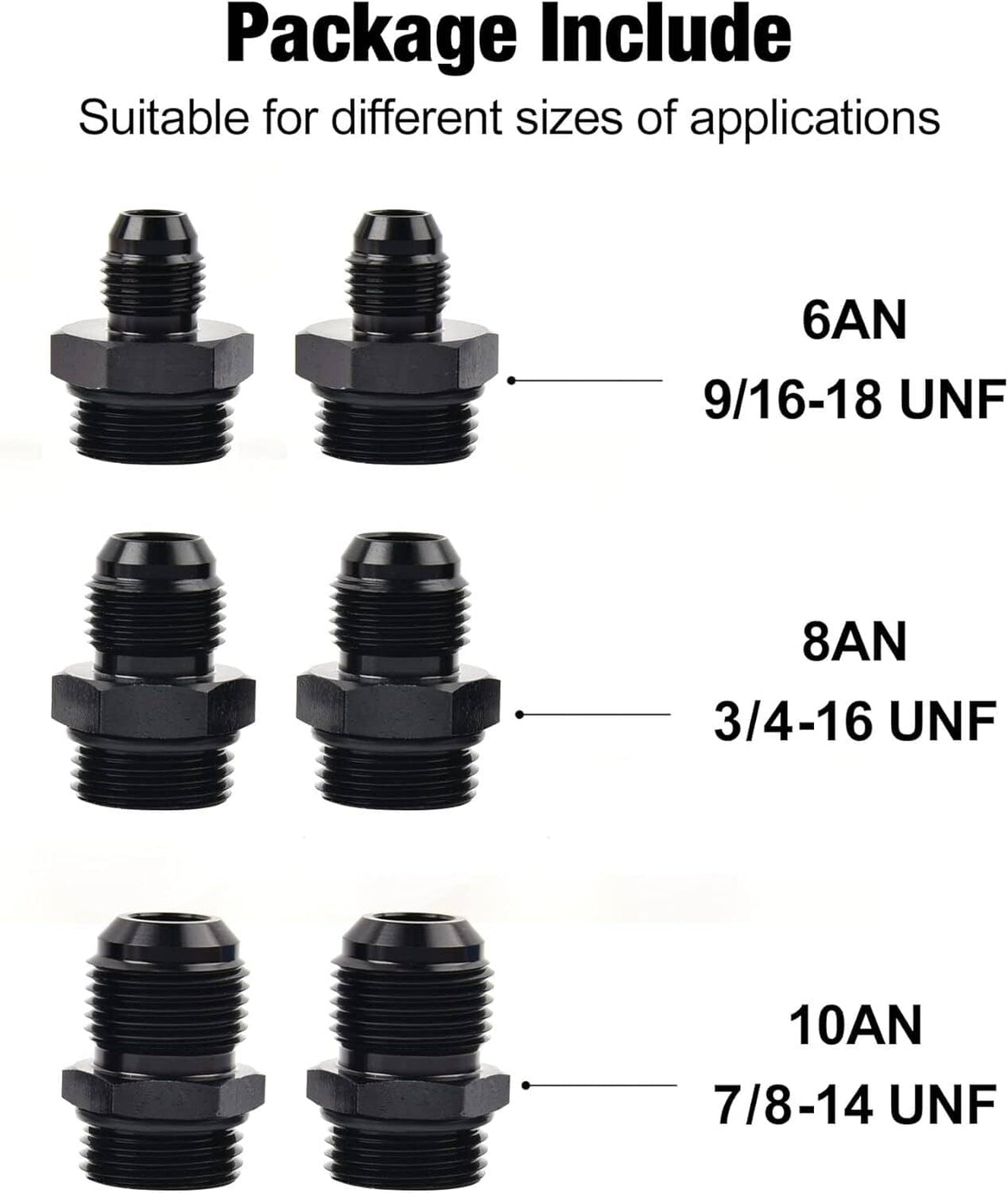 Assorted AN adapter fittings and threaded plugs for inline fuel filter installation