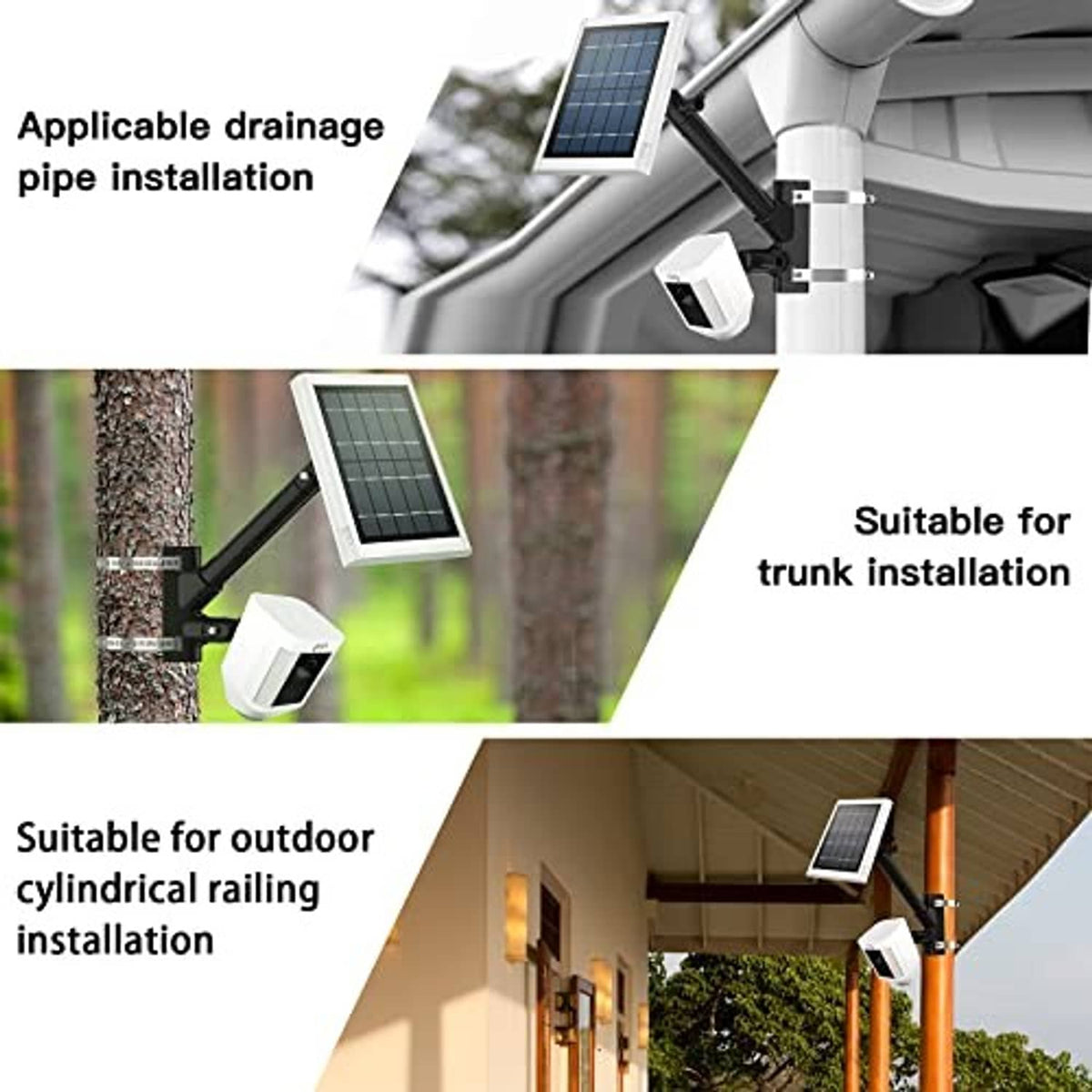 2-in-1 outdoor mounting bracket for solar security camera, designed for pole pipes