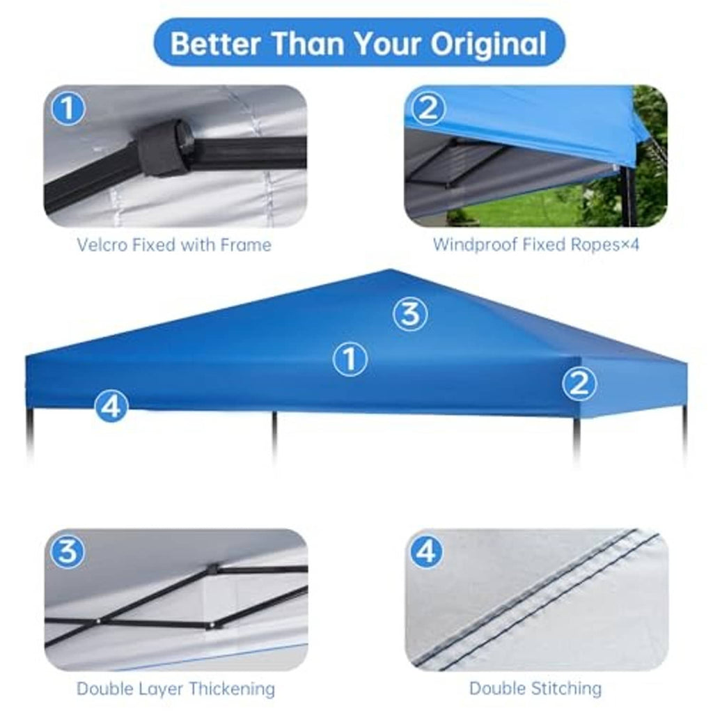 Blue canopy replacement top with reinforced double stitching and thick fabric