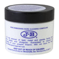 Non-embedding bore cleaning compound jar with black lid and white label, J-B branding