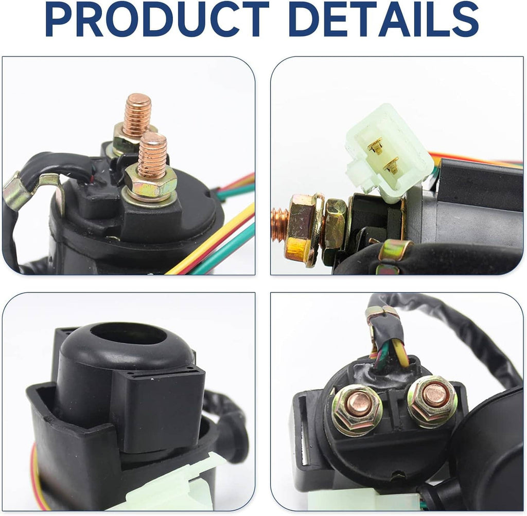 Solenoid starter relay detail view: brass screws, black housing, multicolor wiring