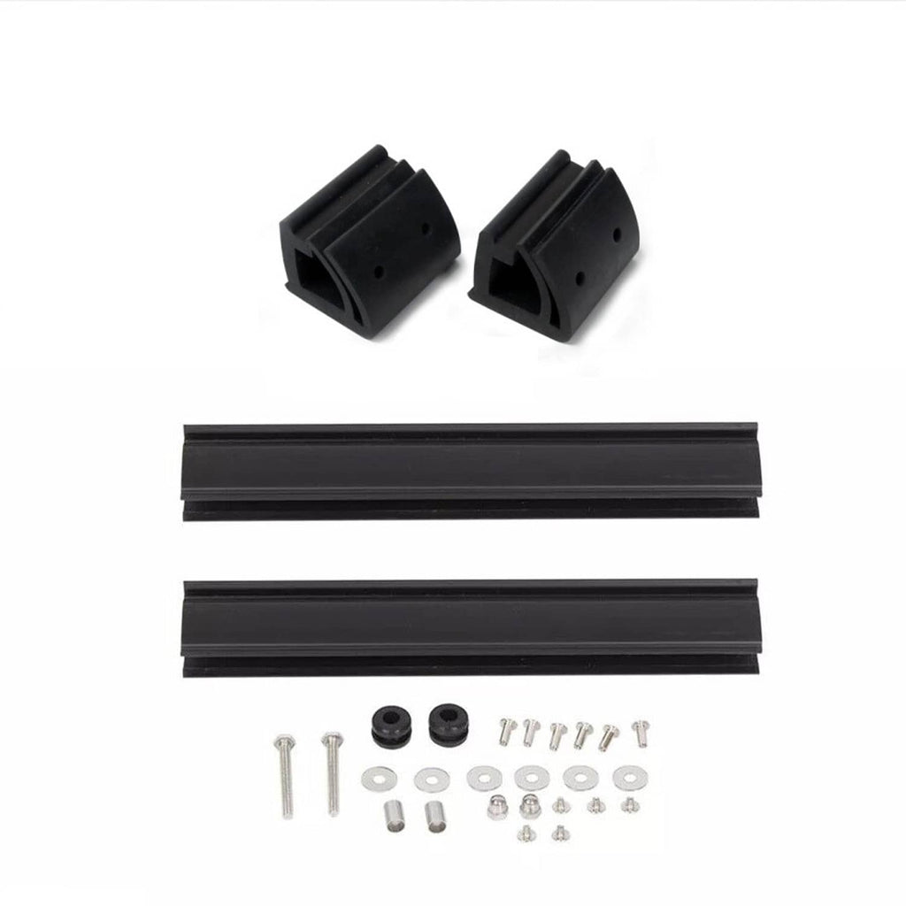 Fold-down windshield hardware set: black brackets, rails, and screws