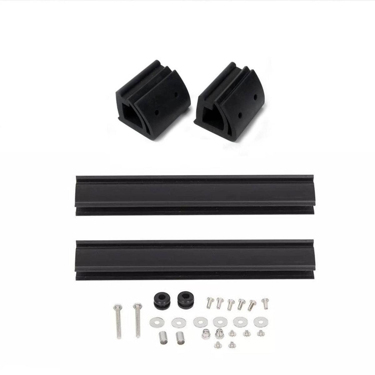 Fold-down windshield hardware set: black brackets, rails, and screws