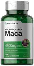 Horbäach Maca root capsules bottle, 120-count green bottle