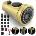 Brushed gold kitchen faucet spray head replacement with multiple adapter pieces