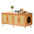 Wooden cat litter box enclosure cabinet with mesh doors and arched entry