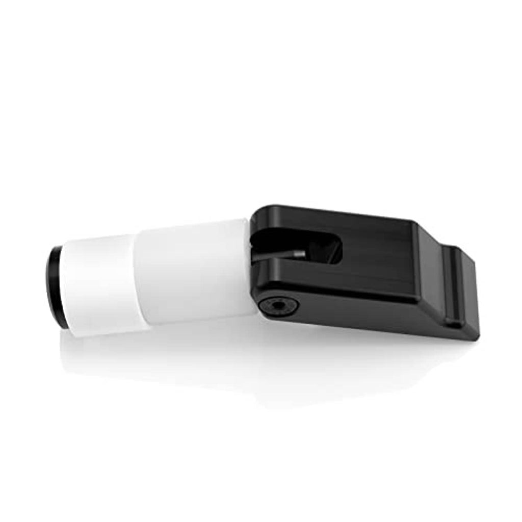 Aluminum latch kit with black mounting bracket and white cylinder actuator
