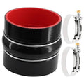 Black silicone straight coupler hose with red inner lining, with two metal hose clamps.