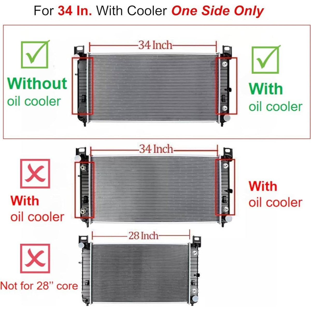 Radiator configuration diagram showing correct vs incorrect oil cooler placement
