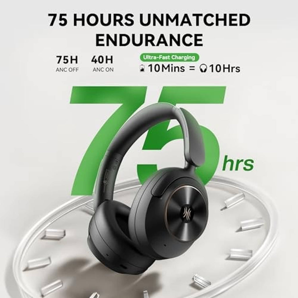 Black over-ear headphones with cushioned earcups and curved headband