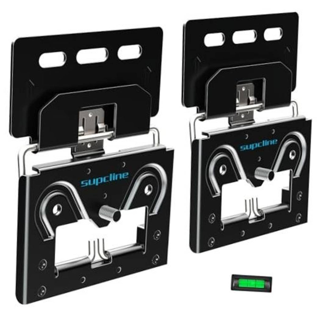 Ultra-slim black TV wall mount bracket with dual metal supports and locking plate