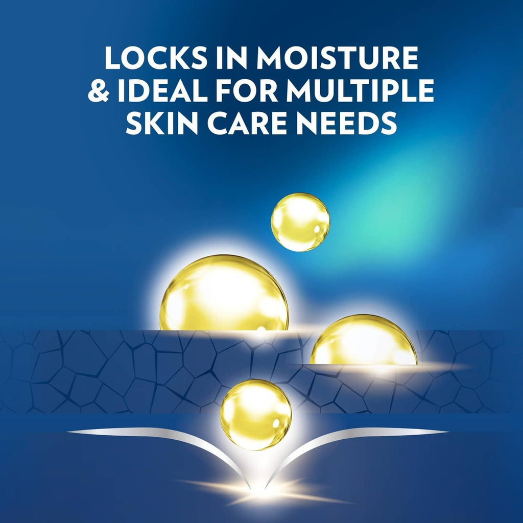 Moisture-lock droplets graphic with glowing golden spheres