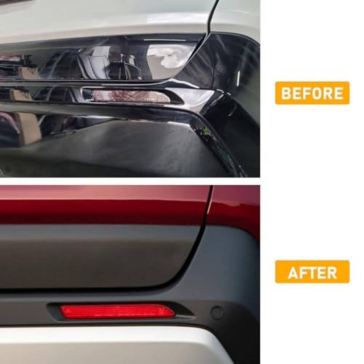 Red rear bumper reflector installed on rear corner of vehicle