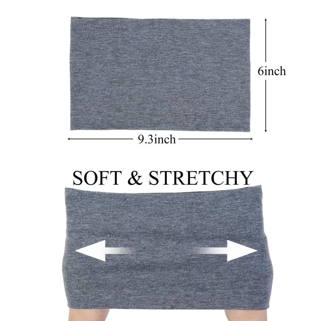 Light gray wide elastic headband with size guides for length and height.