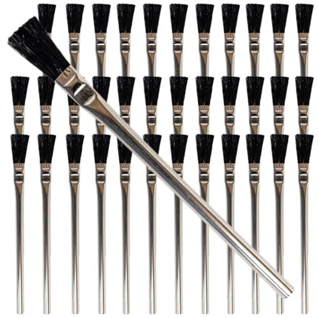 Acid flux brush set with black boar hair bristles and shiny metal handles (36 count).