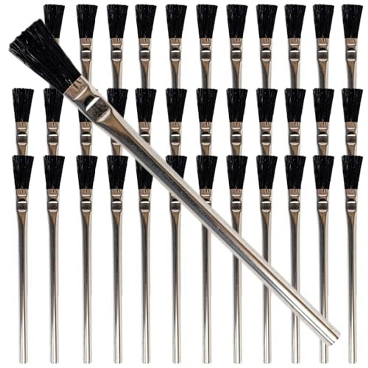 Acid flux brush set with black boar hair bristles and shiny metal handles (36 count).
