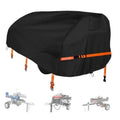 Black log splitter cover with orange stripe and elastic hem cord, covers equipment