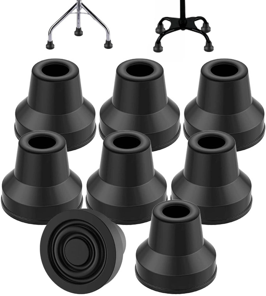 Set of 8 black quad cane rubber tips, front arrangement with cup openings