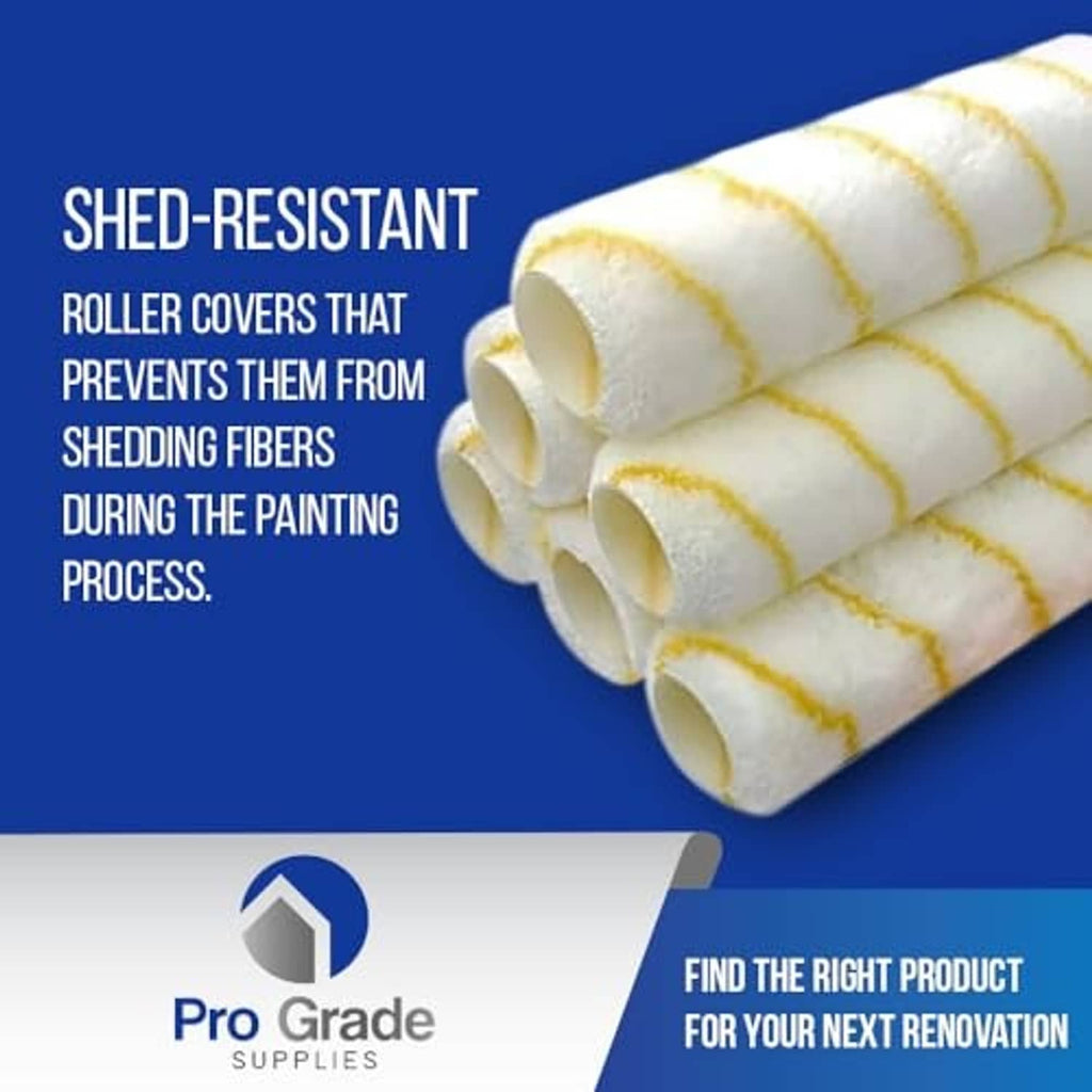 Microfiber paint roller covers, white with yellow stripes, rolled 6-pack set