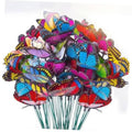 Multicolor plastic butterfly garden stakes on green stems, bundled set