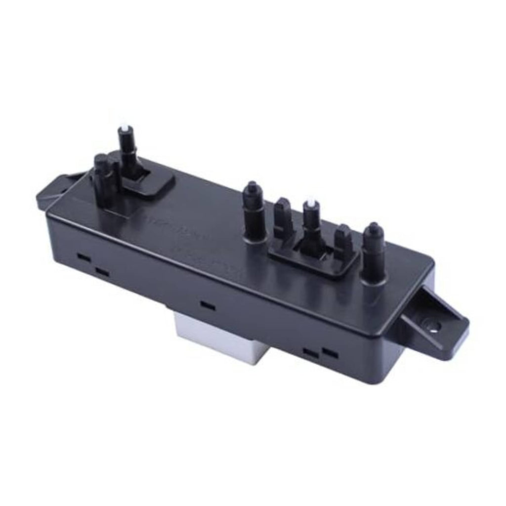 Black power seat switch module with multiple mounting posts and bracket tabs