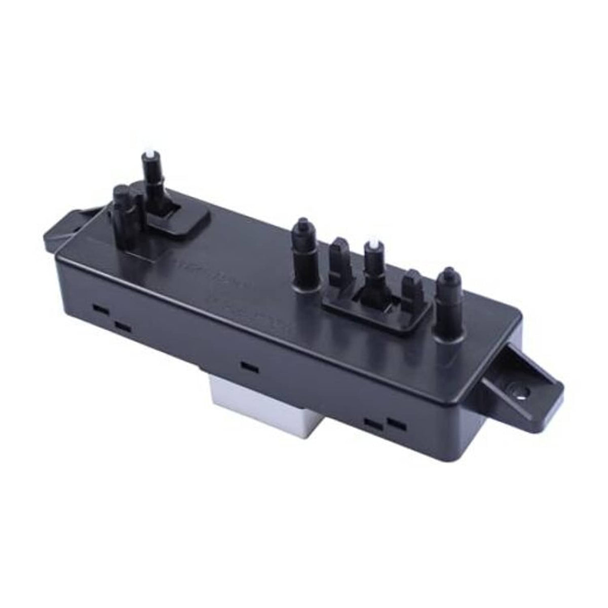 Black power seat switch module with multiple mounting posts and bracket tabs